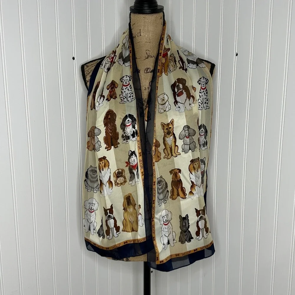 Dog Lover Rectangle Scarf Blue WOOF Border Poodle Shephard Terrier Husky Novelty